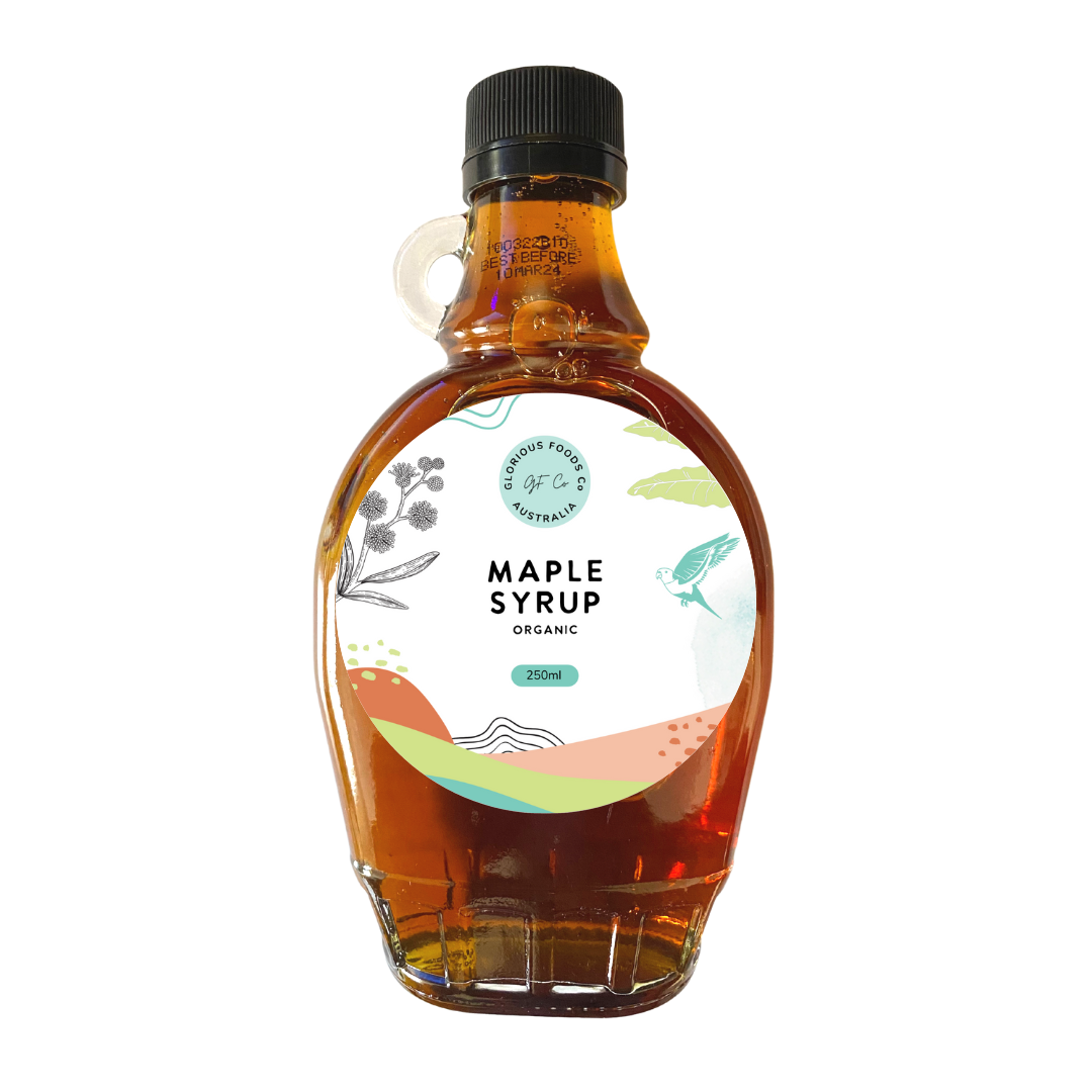 Canadian Maple Syrup Organic - de-cantered straight from the majestic Maple Tree. Maple syrup is a great low GI alternative to refined sugars in clean treats, or yourMaple Syrup Organic 250ml Glorious Foods Co