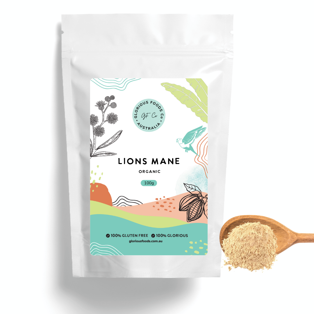 Lions Mane Powder Organic - From 100% Fruiting Bodies, for Cognitive function, immune support, detoxification and blood cholesterol. Glorious Foods Co 100g 