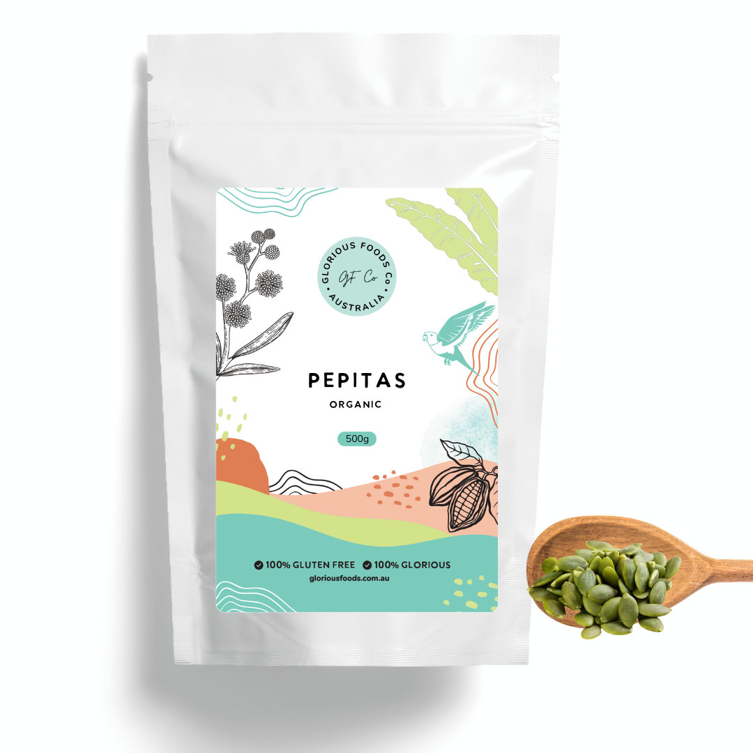 Pumpkin seeds, also known as Pepitas, have long been valued as a high source of zinc. However have only recently been recognised for their other health benefits, Pepitas Organic Glorious Foods Co